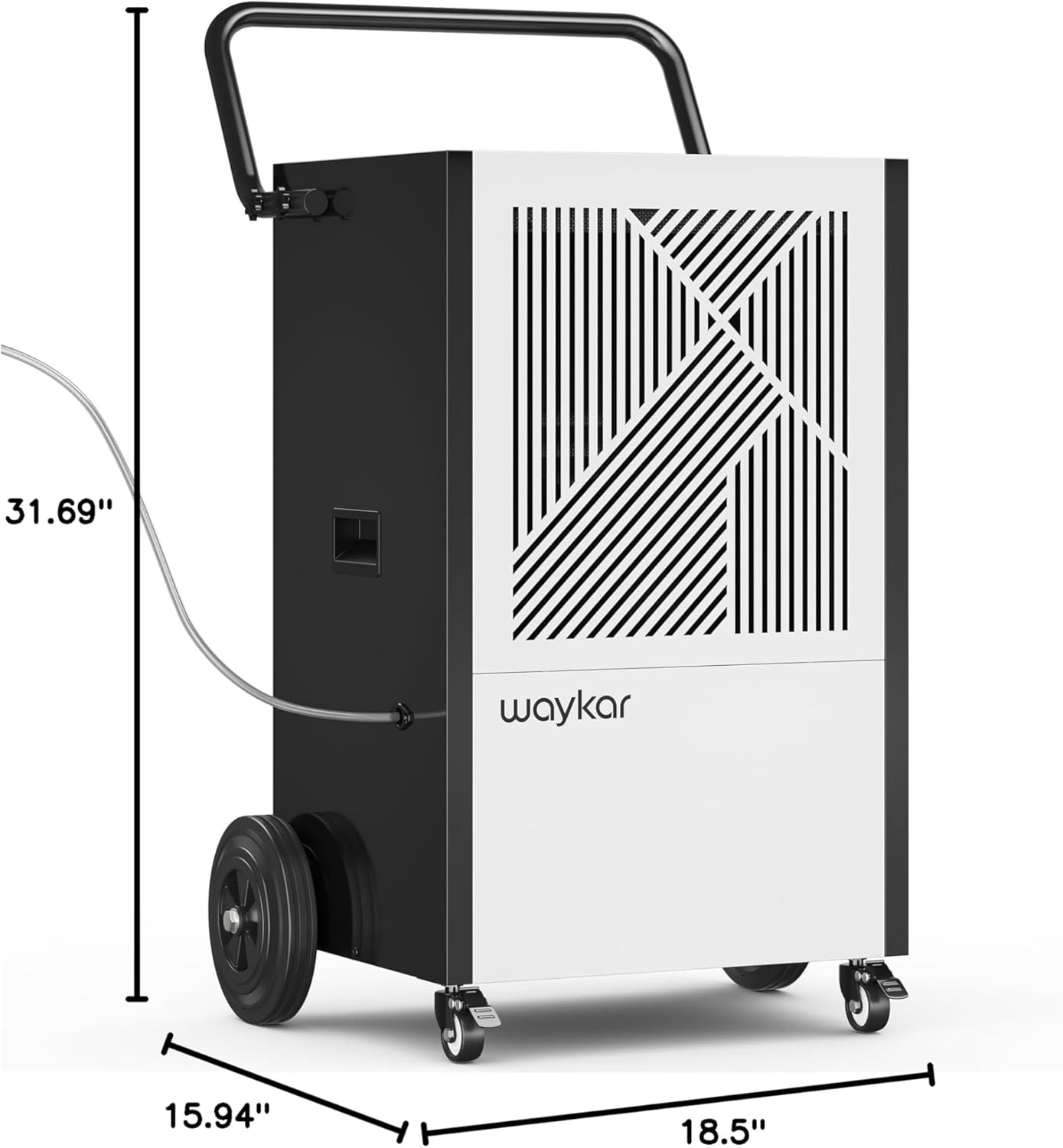 waykar 216 pints commercial dehumidifier with pump, drain hose and washable filter space up to 8500 sq. ft, for basements, industrial or commercial spaces and flood restoration - 5 years warranty 216 pints with pump