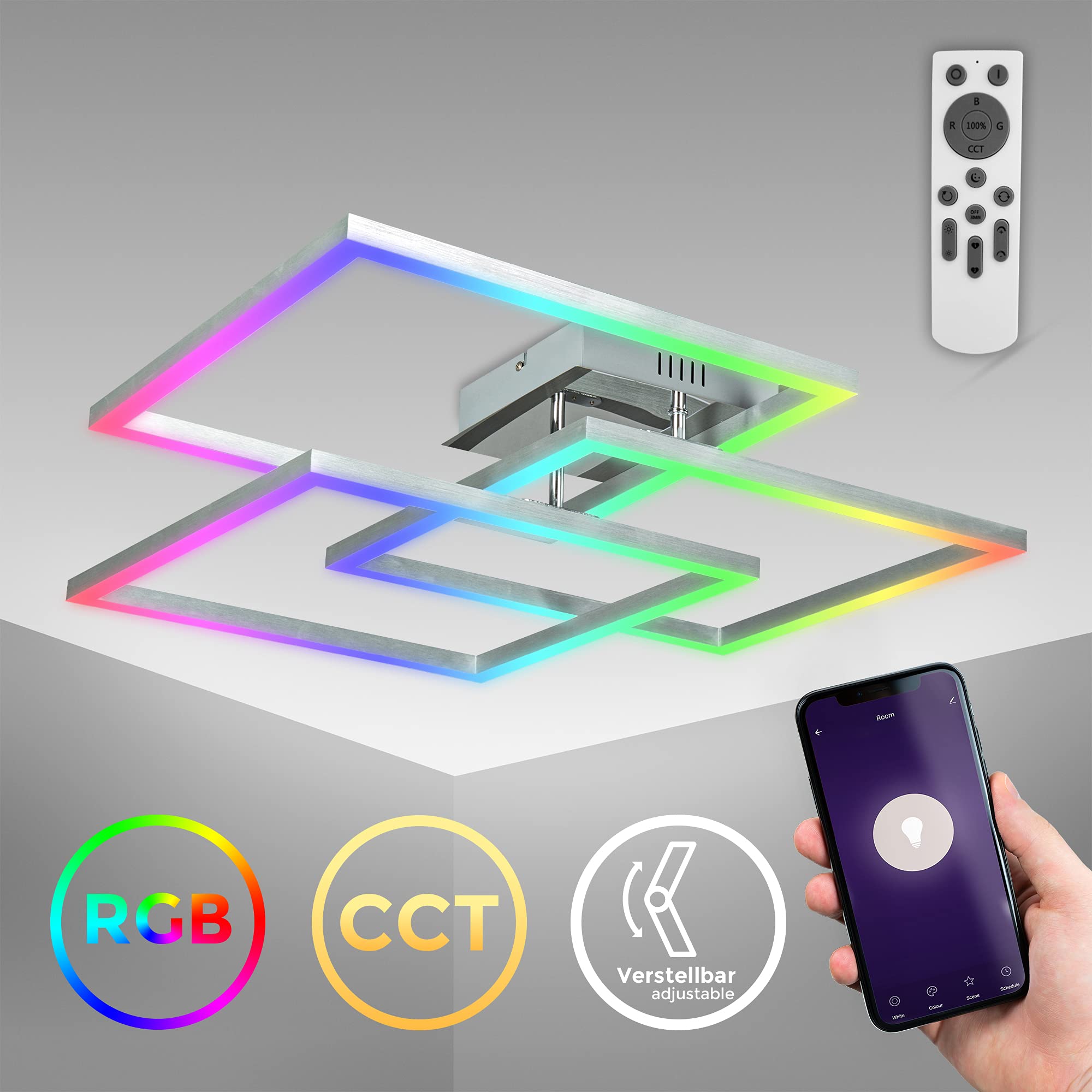 B.K.Licht Lámpara de techo LED WiFi inteligente I App y mando a distancia I regulable I CCT I RGB I control por voz I compatible con iOS y Android