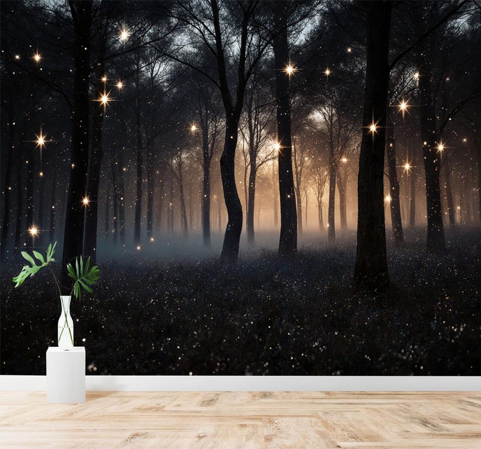 XLMING Black Forest Twinkling Stars Misty Night Sky 3D Wallpaper Silky Texture Home Study Office Grey Dining Room Sofa Bedroom Living Room TV Backdrop-350cm×256cm