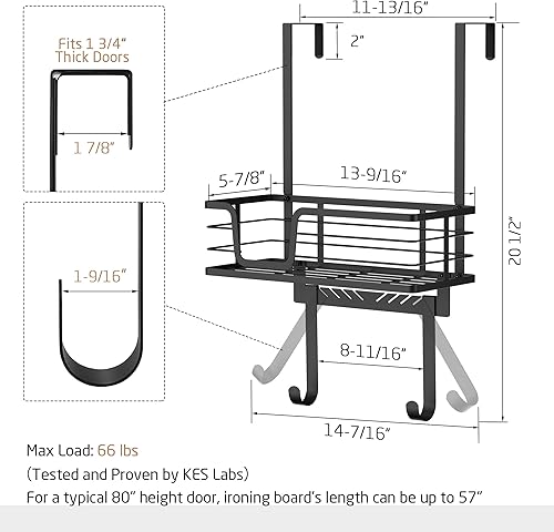 Miniatura 6 de KES HIR501B-BK - Soporte para tabla de planchar sobre la puerta, colgador de tabla de planchar para organización y almacenamiento de lavandería, en