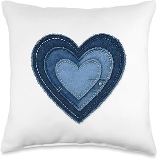 Women's Denim Patchwork Heart Graphic Throw Pillow