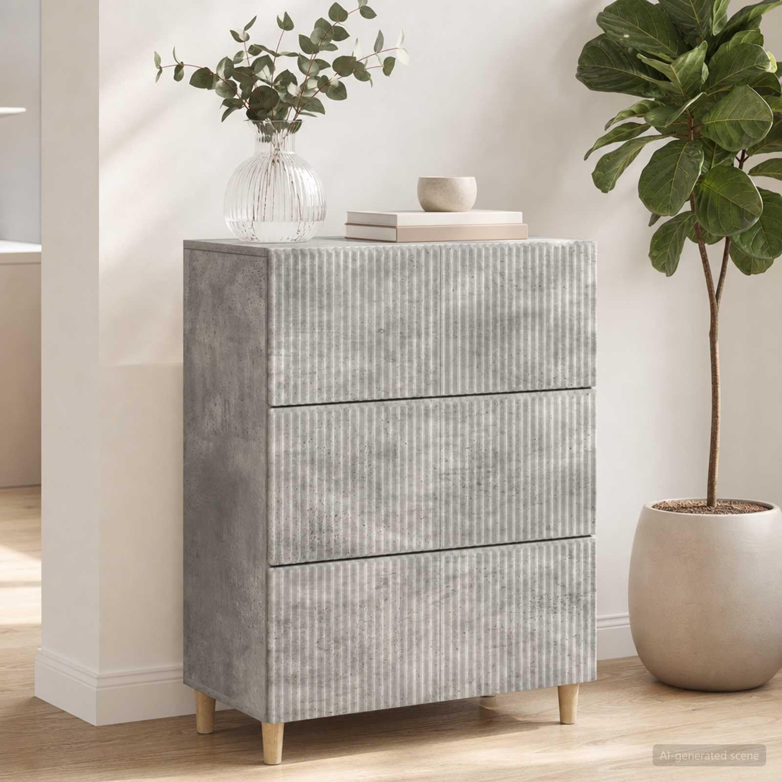 Cassettiera Grigio Cemento in Legno Ingegnerizzato 66x34,5x90 cm