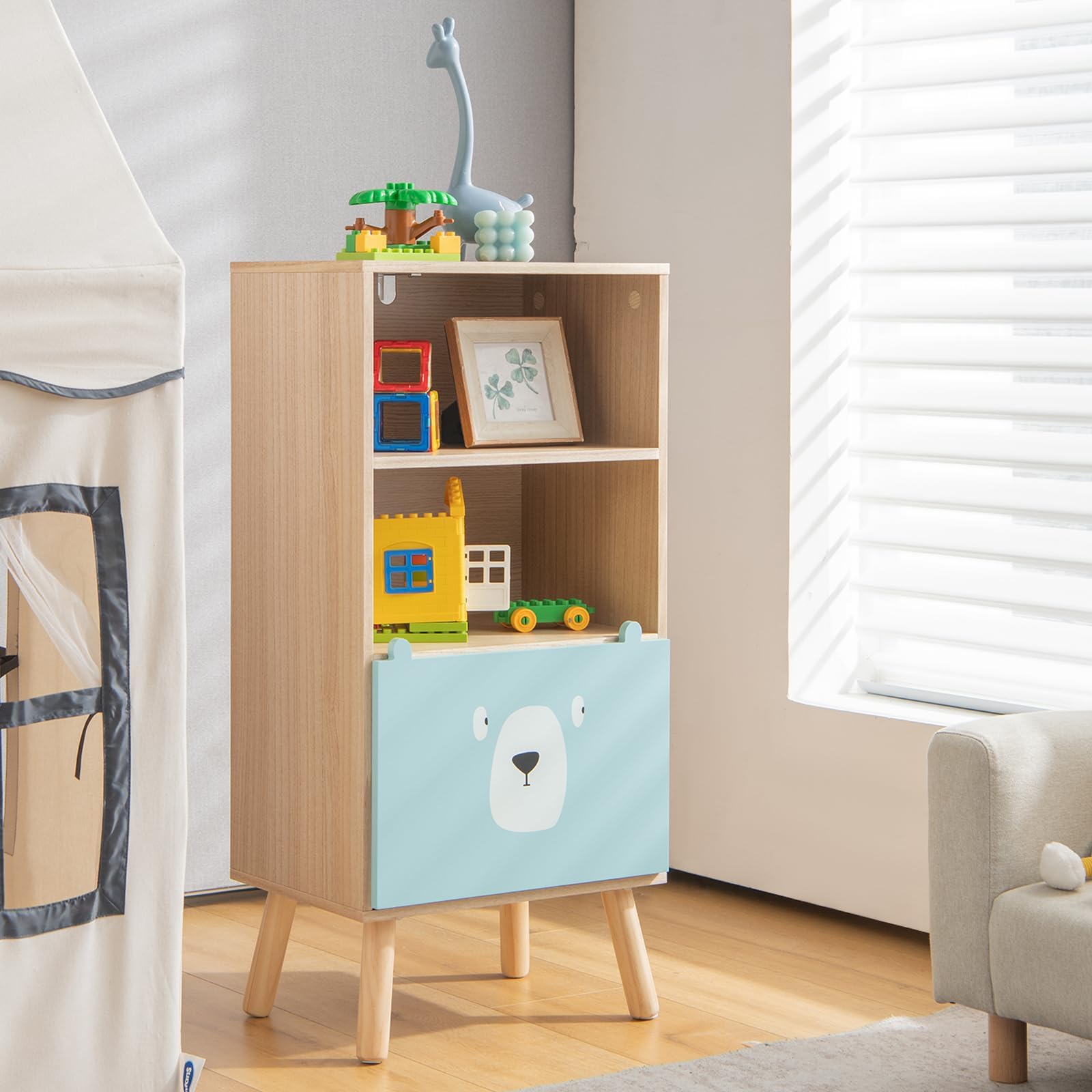 Libreria per Bambini RELAX4LIFE 3 Ripiani 40x30x85 cm Legno Cassetto 2 Scomparti Antiribaltamento 50 kg