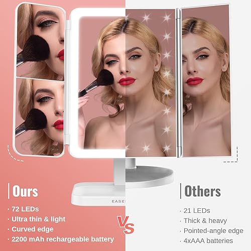 Miniatura 2 de EASEHOLD Espejo de tocador con luces, aumento 2X 3X, tríptico, recargable, control táctil, regalos para niñas y mujeres