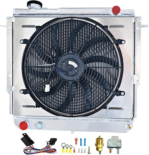 Radiador para Jeep Cherokee Comanche Wagoneer 1984-1997 2.1L 2.5L 2.8L V6, radiador de aluminio de 3 filas + cubierta/ventilador + kit de relé