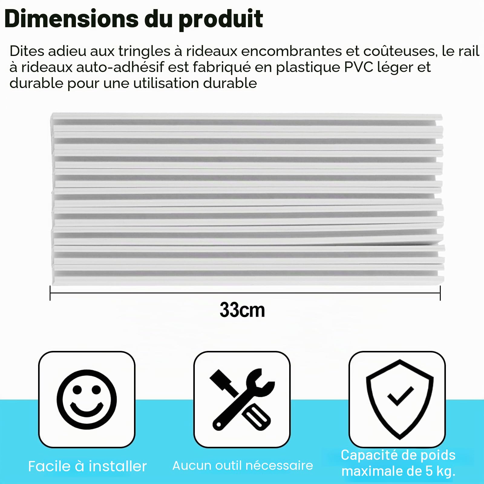 Rails à rideaux, Tringle à Rideau Adhésive, 3 Meter Rail de Rideau Sans Perçage, peut être Utilisé sur les Plafonds et les Murs, Convient à la Maison, au Bureau, à la Caravane