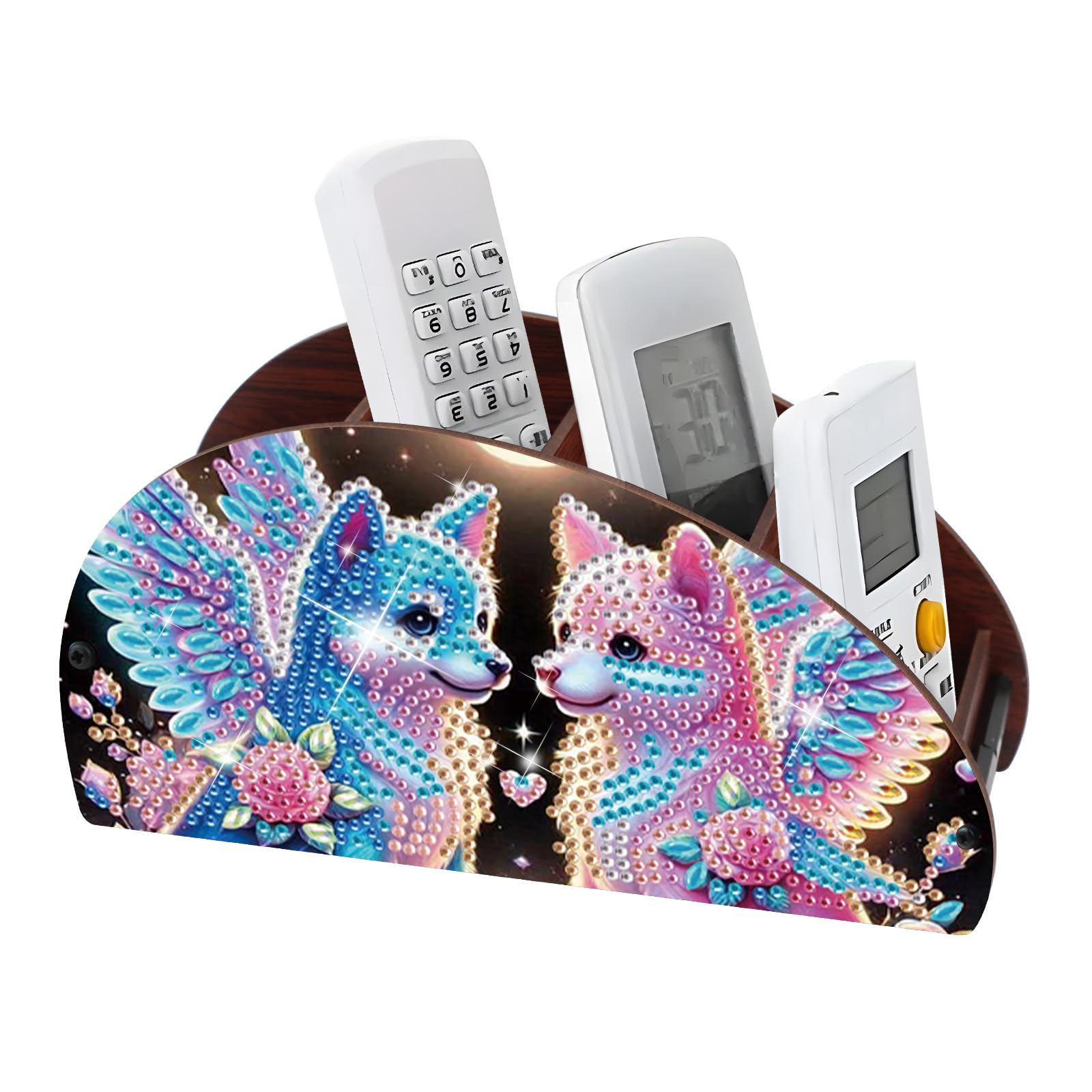 DIY Diamond Painting Storage Box Organizer Couple Winged Foxes Handmade 5D Rhinestone Diamond Art Desktop Holder for Home Organization Craft Tabletop Valentine's Day Decoration