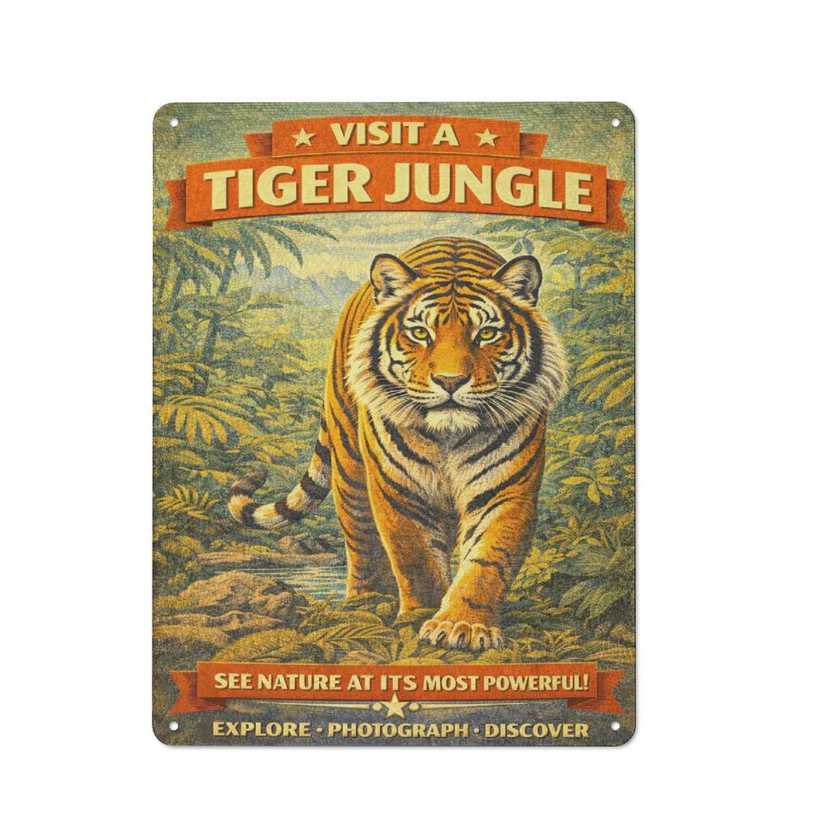 Junmoney Style-3 Visit A Tiger Jungle Vintage Retro Tin Wall Plaque 40X30cm For Hobby Room Or Studio, For Garage, Workshop And Man Cave Decoration