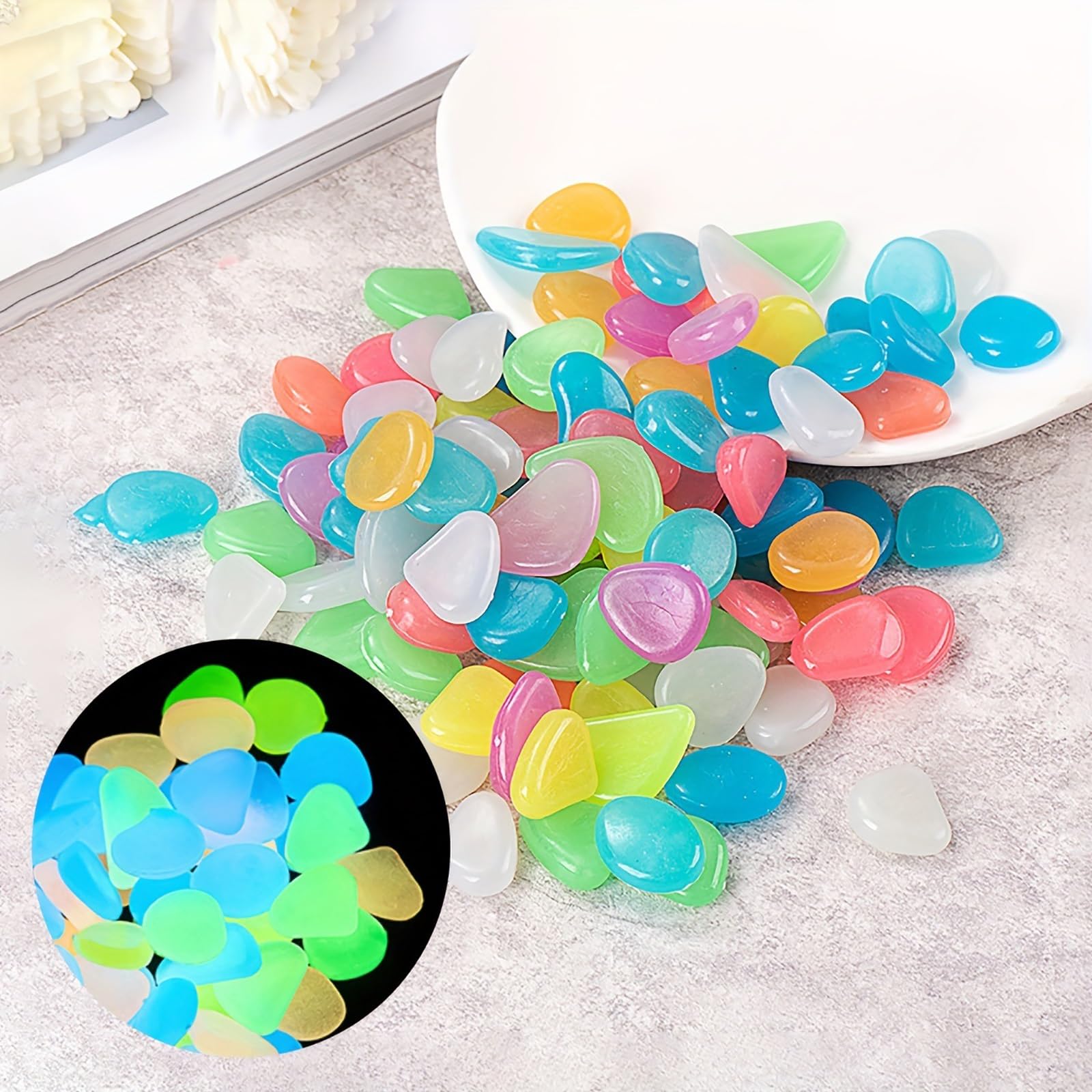 3000 g di Rocce Fosforescenti, Ghiaia per Acquari, Ciottoli da Giardino, Rocce Fosforescenti per Giardinaggio, per Sentieri, Prati, Cortili, Vialetti(Colorful)