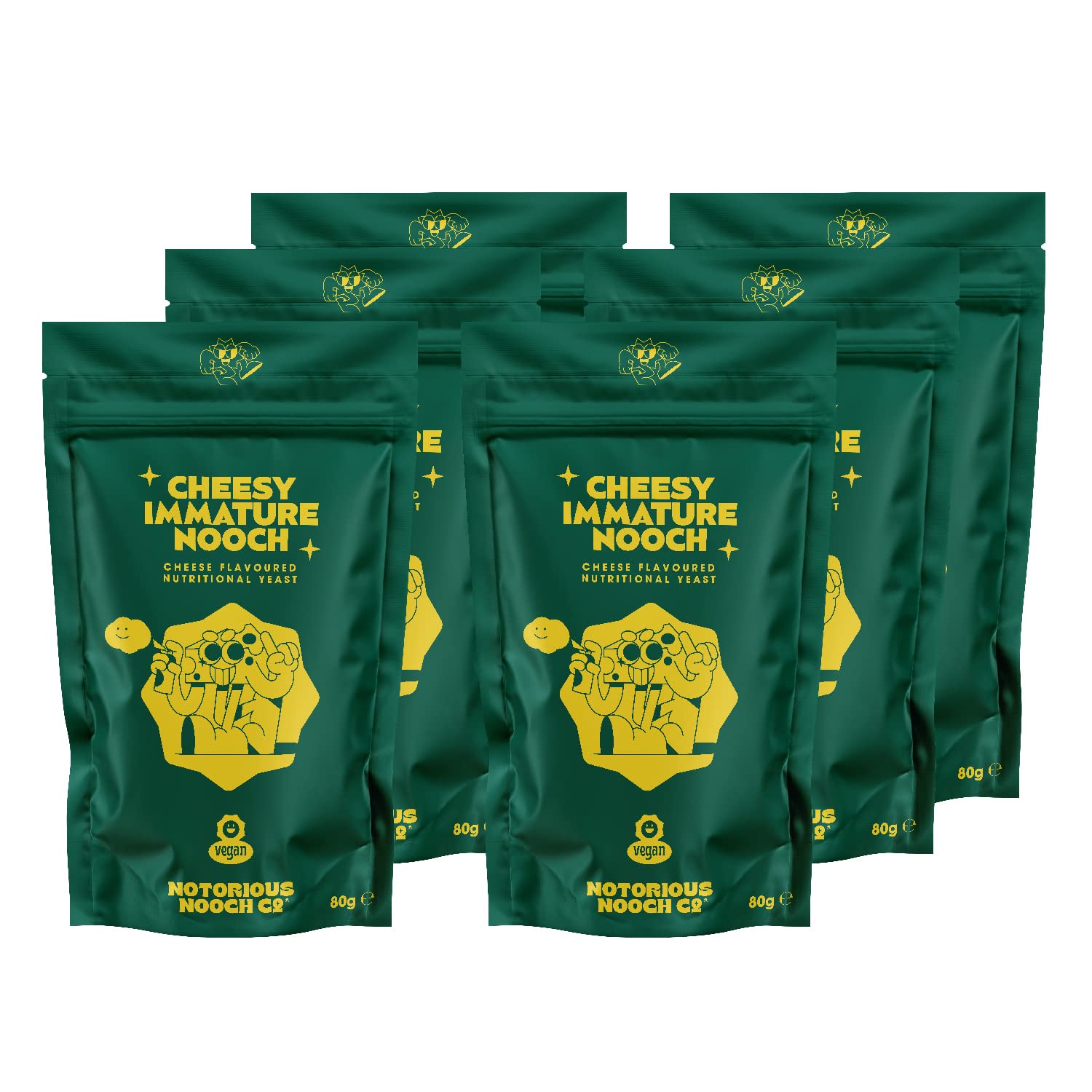 Nutritional Yeast Flakes - Immature Cheese Flavour | Gluten Free Vegan Nooch | Non GMO 80g (Pack of 6)