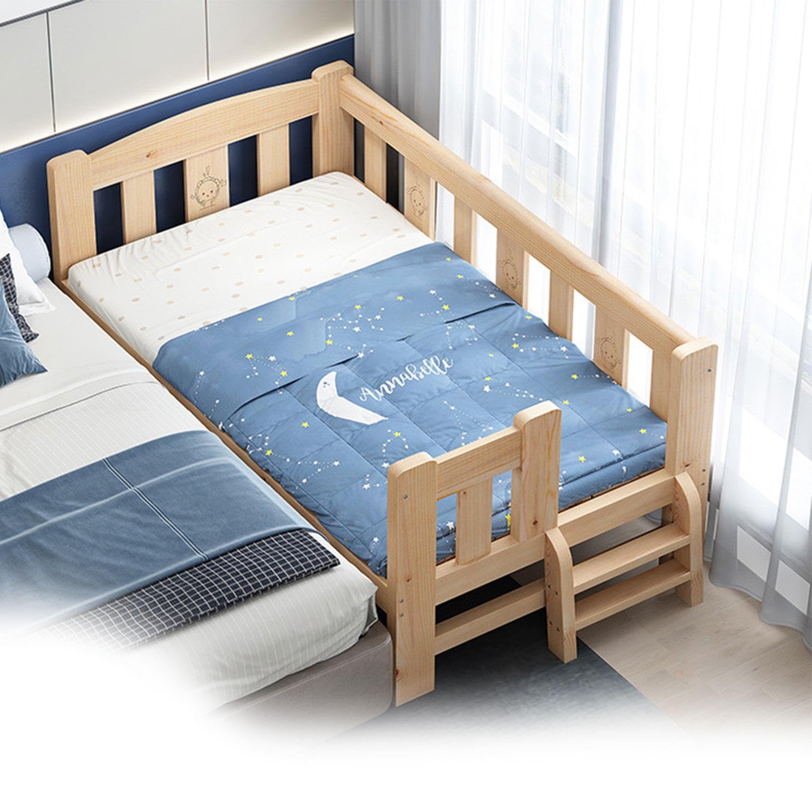 Cama Infantil Haya Cuna De Madera para Guardería con Barandilla Cama De Listones De Madera Natural Cama Individual para Niño Cama De Princesa Niña