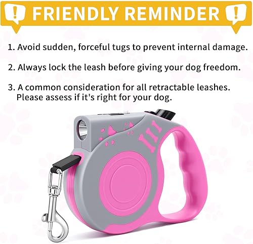 Miniatura 6 de Correa retráctil para perro con linterna recargable USB para paseos nocturnos, correa telescópica automática de 16 pies para perros pequeños y