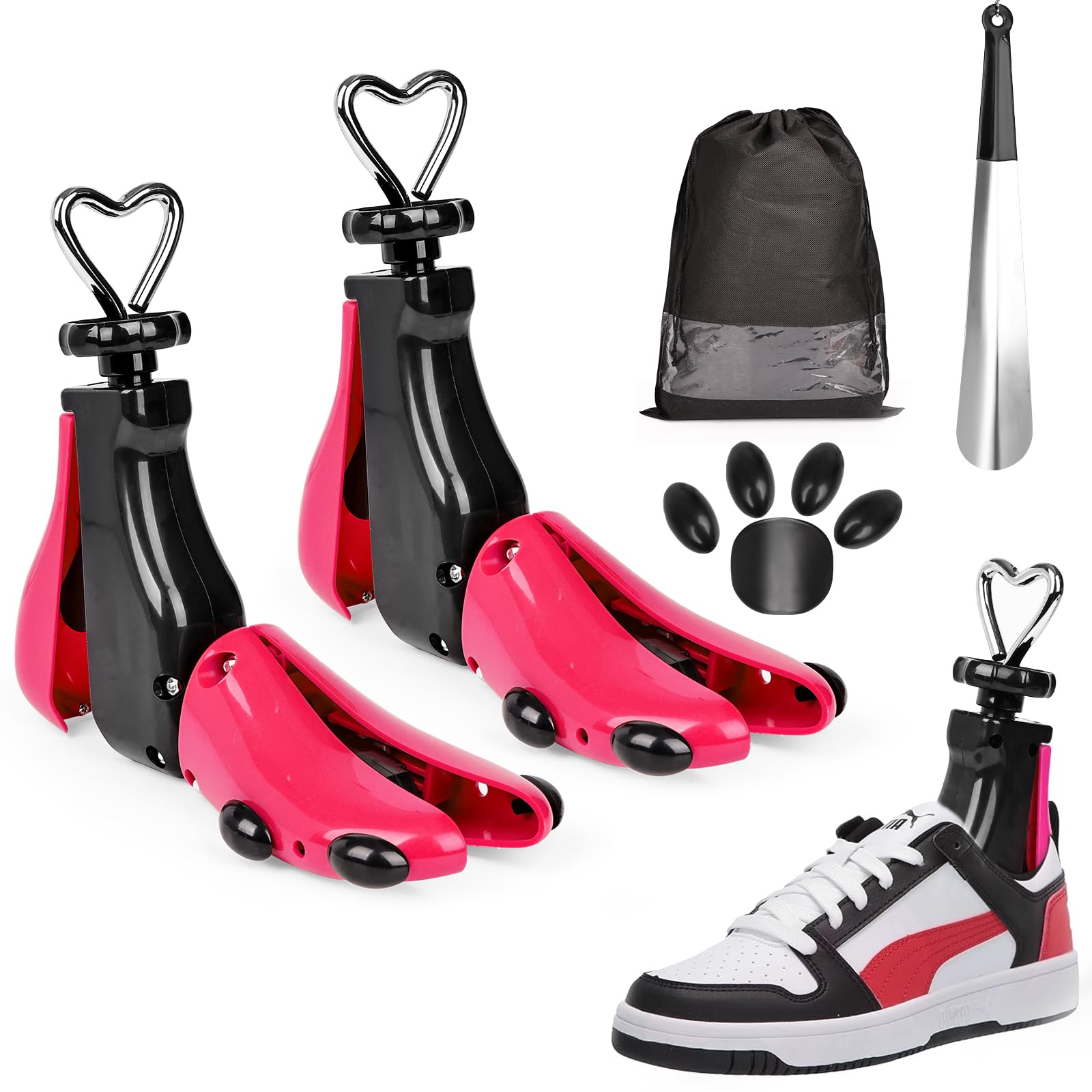 MoeQuliee 2er-Pack Schuhspanner für Damen und Herren - 4-fach verstellbare Breite und Länge, Schuhspanner geeignet für zu enge Schuhe, Turnschuhe, Stiefeletten und Wanderstiefel