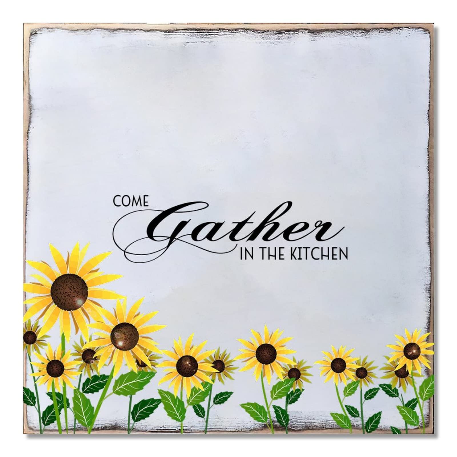 Plaque murale en bois avec motif de tournesol déco suspendre 40x40