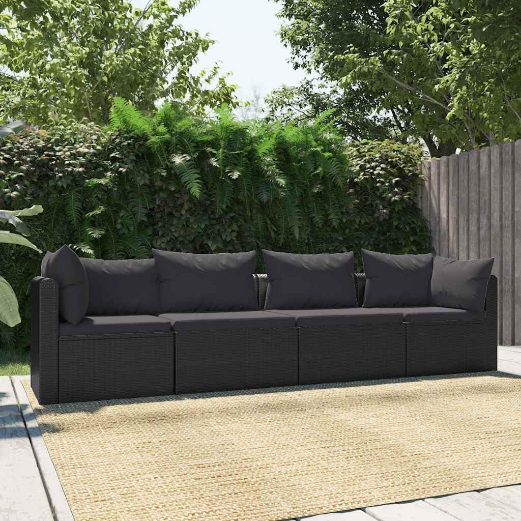 2pc Black Rattan Outdoor Sectional Sofa, 28" Modular Patio Loveseat, Weather-Resistant Frame, Adjustable Feet for Balcony Poolside