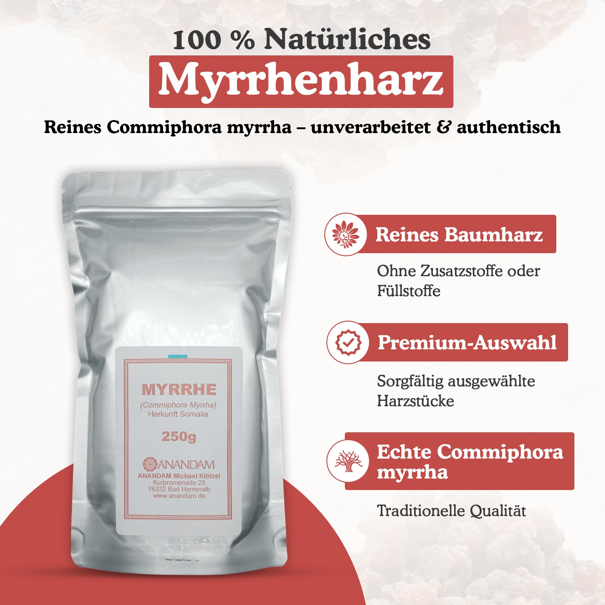 250g Myrrhe Harz – 100% Naturharz (Commiphora Myrrha) aus Somalia – Aromatisches Räucherharz für Rituale, Meditation, Reinigung & Aromatherapie – Premium Baumharz für vielerlei Anwendungen