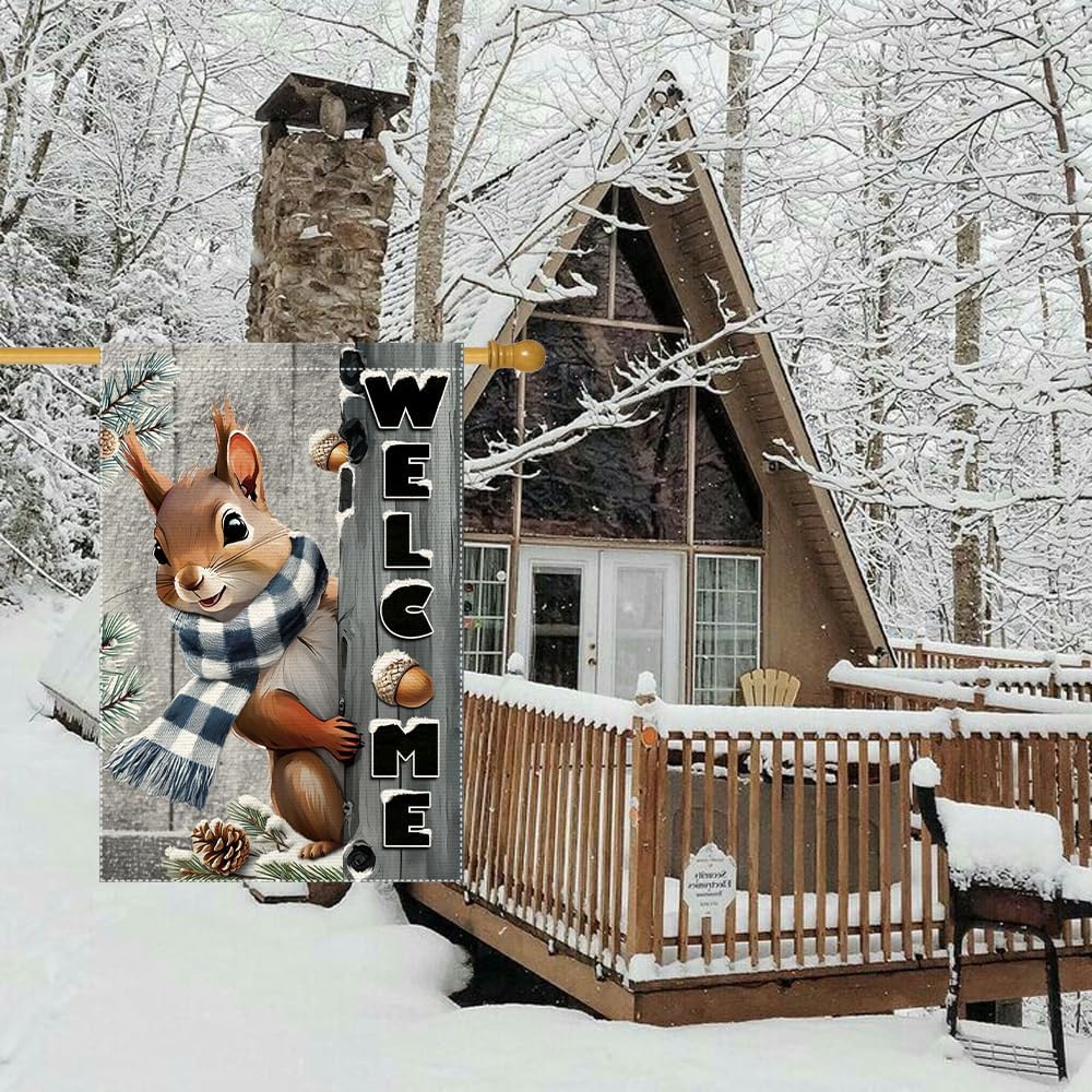 Winter Garden Flag 28x40inch The Nut Squirrel Welcome Large Garden Flags Yard Porch House Flag Double Side For Home Outdoor Yard Patio Lawn Decor, Garden Decorations (RMQ-160D, 28"X40") - Image 4