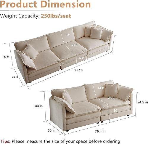 Miniatura 2 de mikibama Juego de Sofás Nube de Lujo de 2 Piezas, Juego de Sofá Moderno Tapizado en Chenilla de 3 Plazas y Loveseat con 9 Almohadas para Sala de