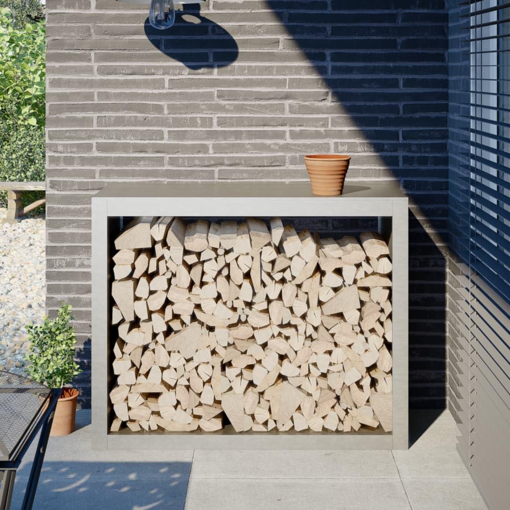 Homgoday Leñero de Acero Inoxidable 100x40x80 cm, Soporte para leña, Almacenamiento de Troncos, Estante para leñas, Soportes para leña