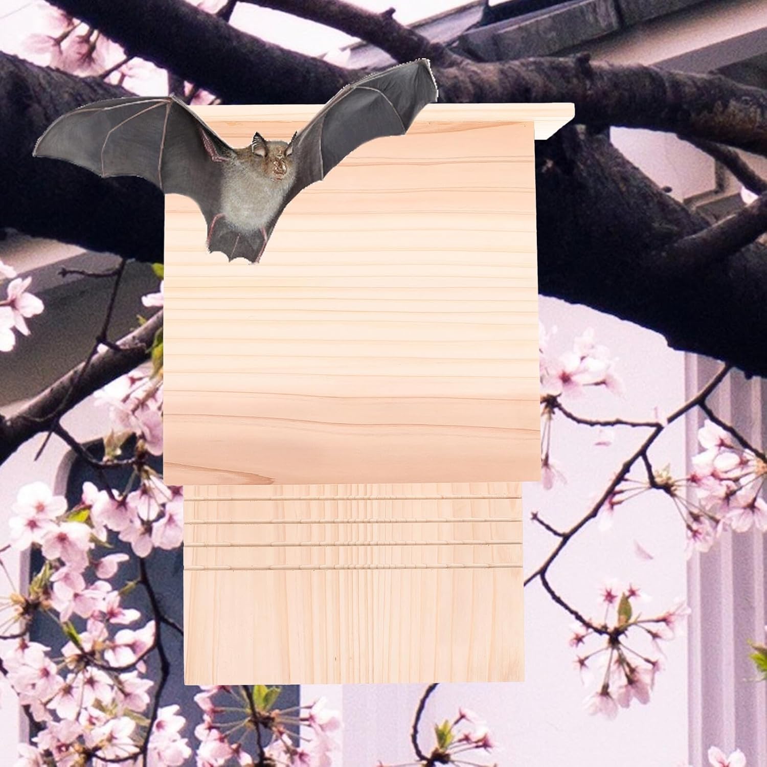 Wooden Bat House Outdoor Bat Box for Garden Backyard Wildlife Shelter Handmade Suitable for Courtyard Decor