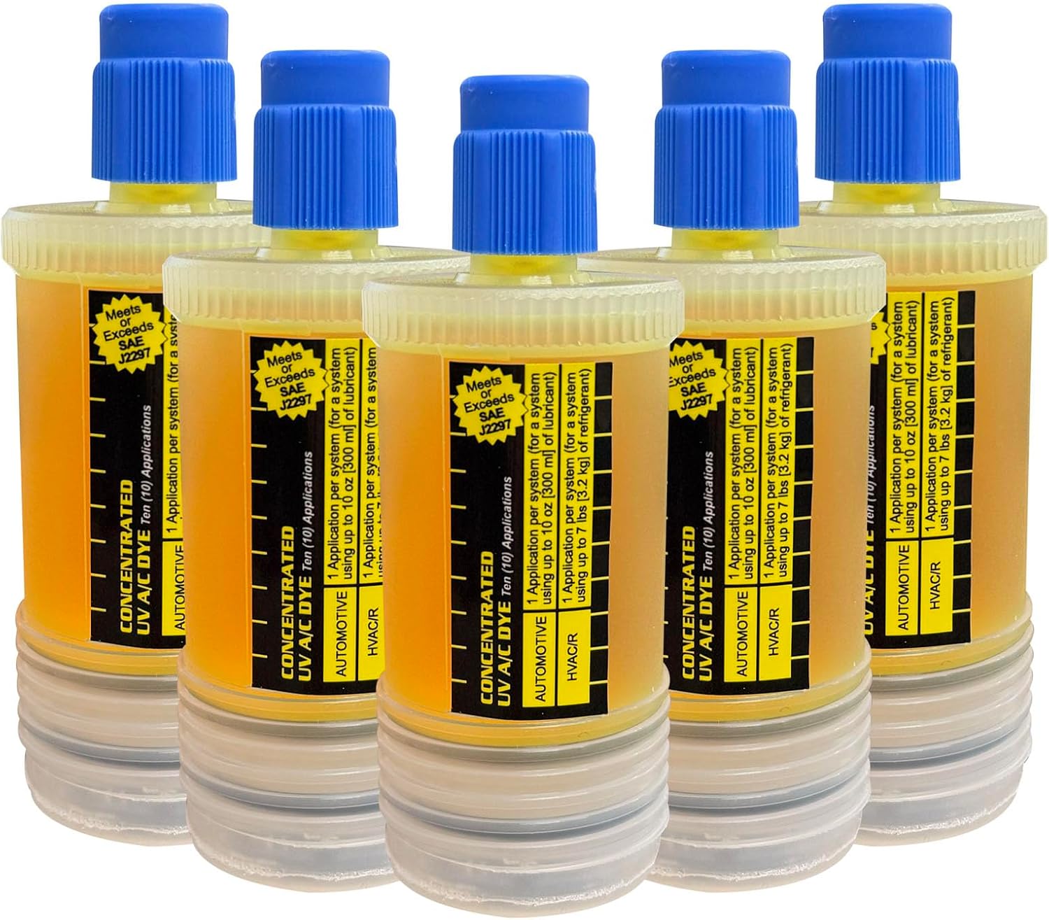 Mastercool 53810-5 UV Leak Detection Dye Cartridges – 1 oz, Standard Formula, 10 Applications Each (Pack of 5) – R-134a, R-1234yf, R-12, R-22