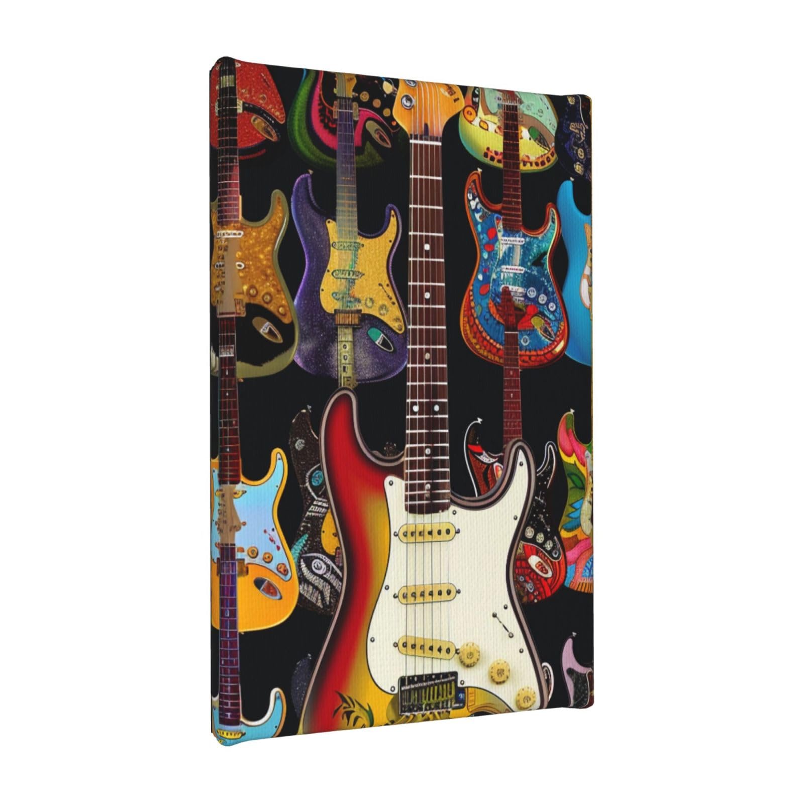 YKLJG Art Guitar Pattern Printed Wall Art Canvas Painting 20x30 CM Wooden Framed Picture Painting Artwork Prints for Bedroom Kitchen Home Office Decor