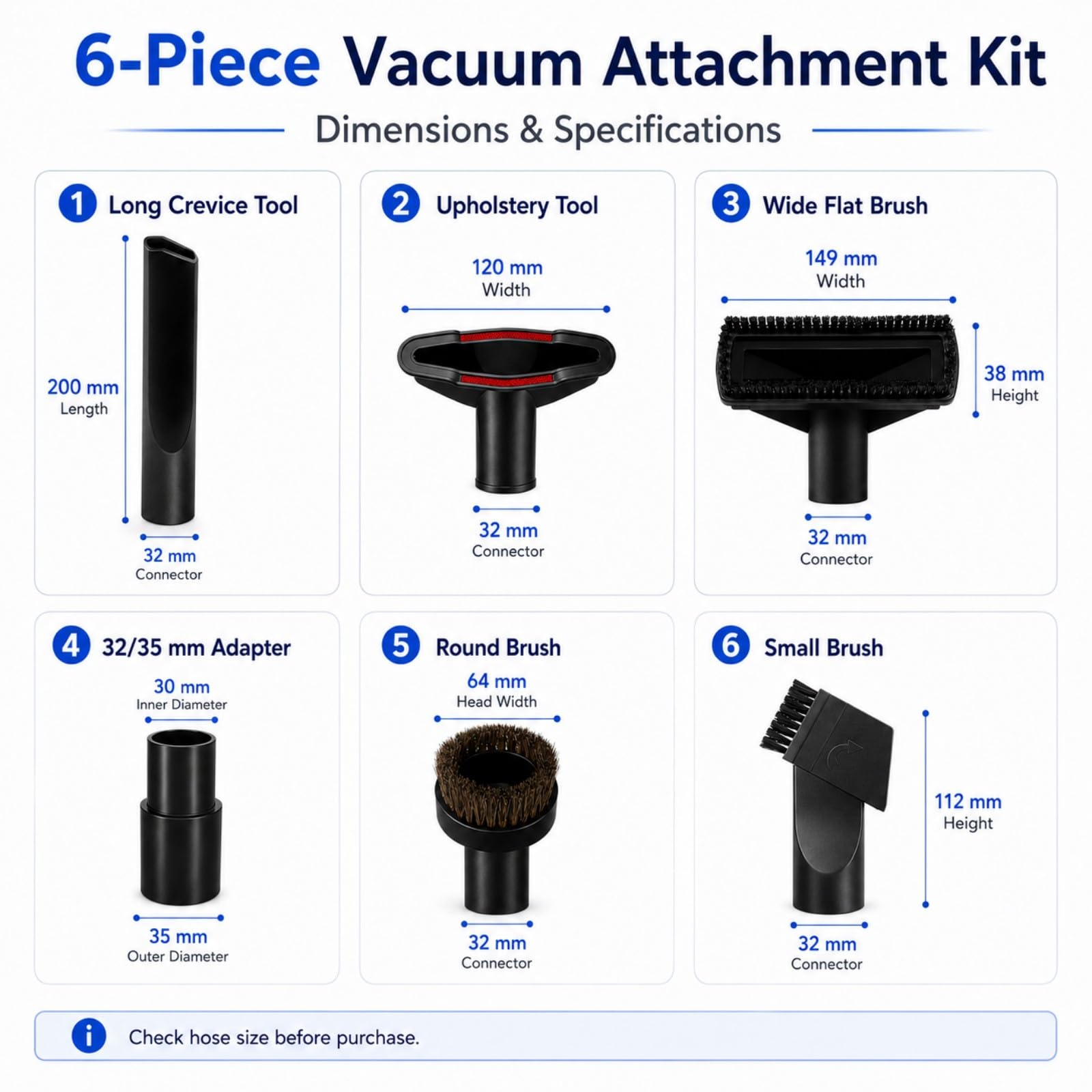 Staubsauger Zubehör Set für Eureka 955A CompleteClean 2012-2013 | 6/9 Teile Set | Universal Adapter | Fugendüse | Rosshaarbürste | Für Auto Sofa Tierhaare | Für Viele Staubsauger Aufsätze