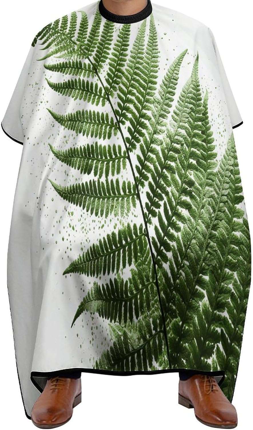Natural Plant Silhouette Fern Leaf Apron for Women Men,Barber Cape with Adjustable Snap Closure,Hair Cutting Cape,66.9 X 56.7 Inches for Hair Dye, Comb-out, Styling, Shampoo
