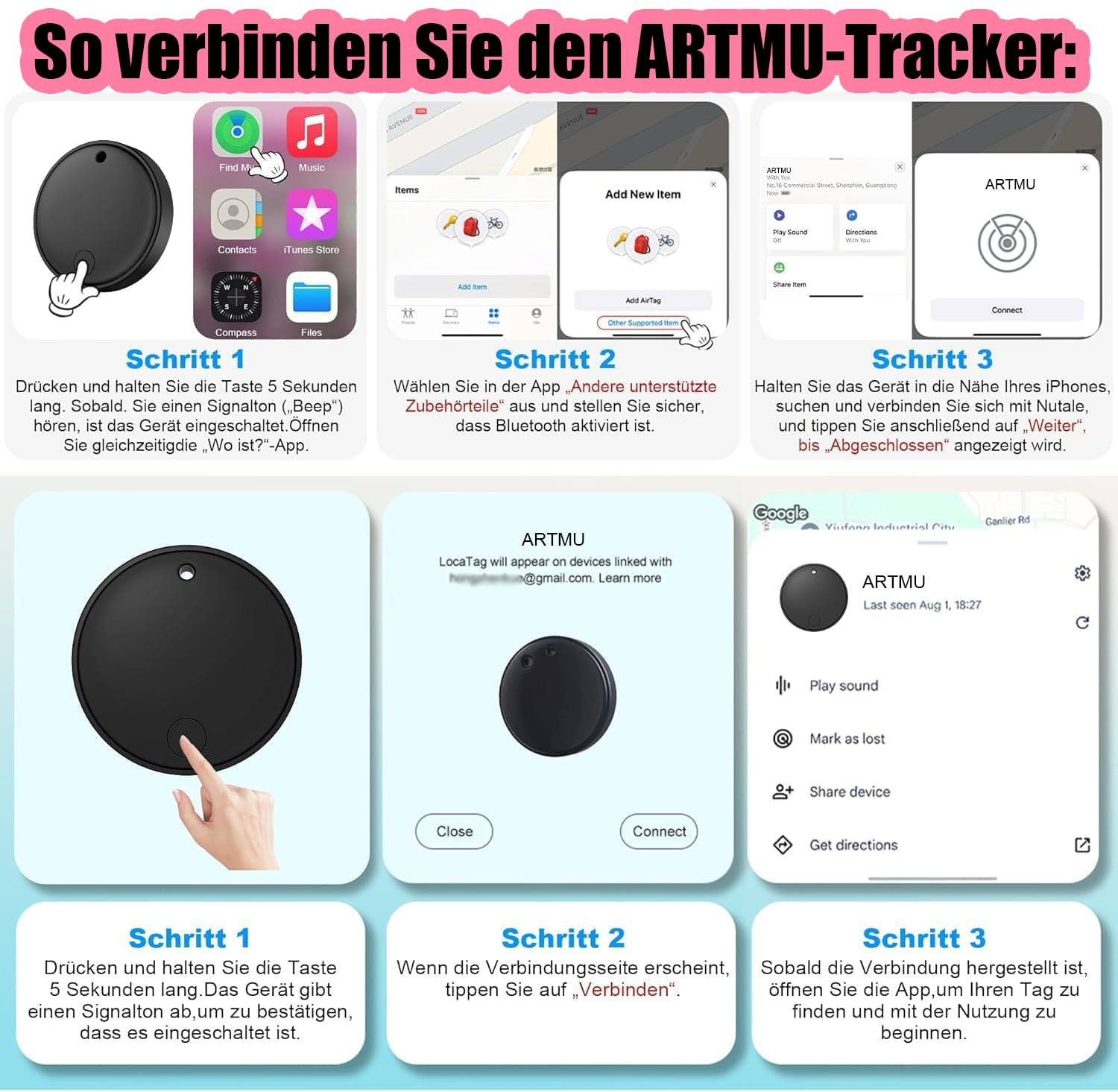 SmartTag Air Tracker 2026, confezione da 4 per Android Google Find Hub & iOS Dove è ?, localizzatore di chiavi, durata della batteria di 1 anno, batteria sostituibile, localizzatore Bluetooth per