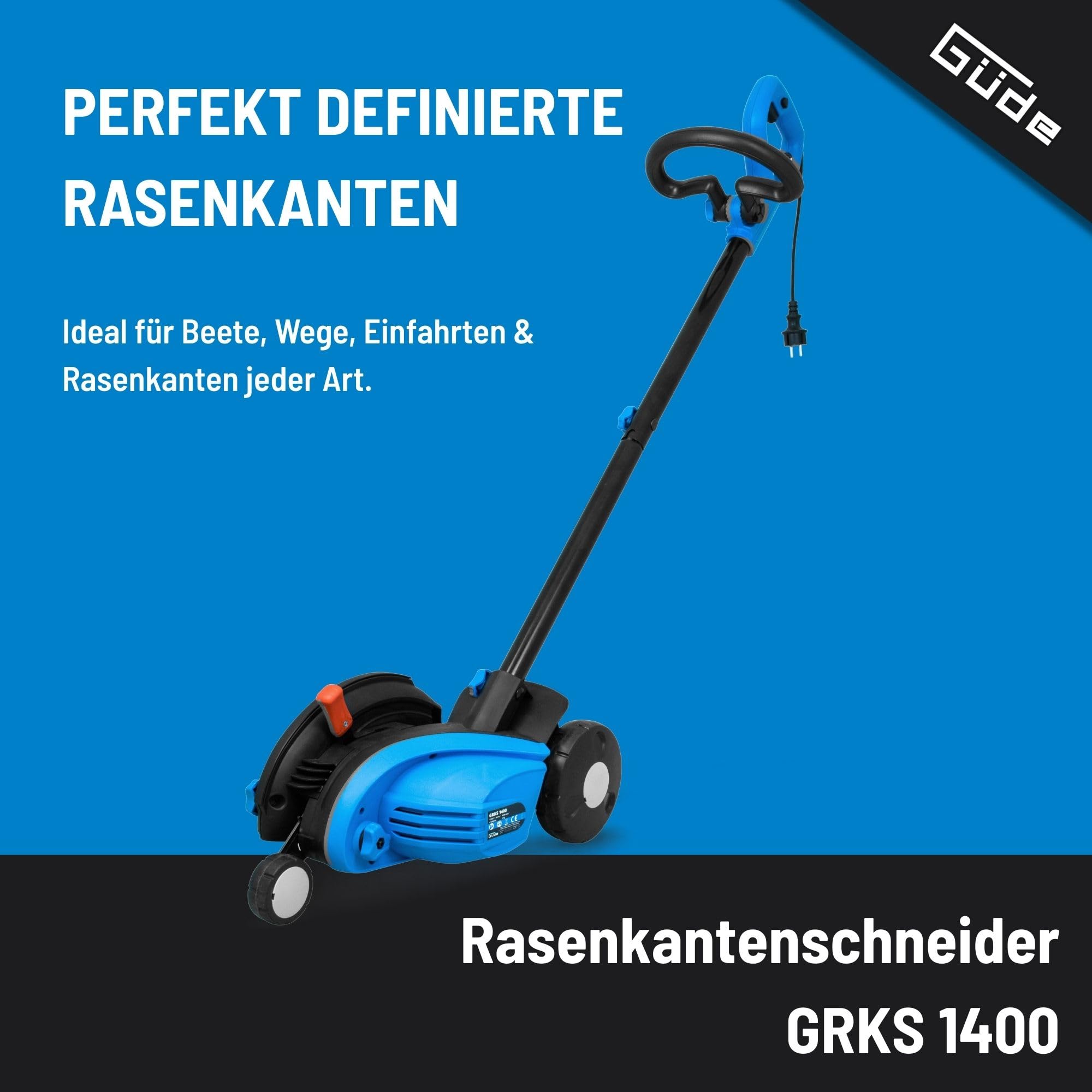 Güde Rasenkantenschneider GRKS 1400 (1200 W, 3-fach einstellbare Schnitttiefe (-13 / -25 / -38 mm), Messerdurchmesser 19 cm, Motordrehzahl: 4700 1/min, einstellbarer Zusatzhandgriff), Kabelgebunden