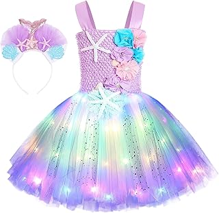 Led Light Up Vestido Princesa Sereia Meninas Traje Sereia Vestido Tutu Sereia para festa de aniversário de Halloween de 2 a 8 anos