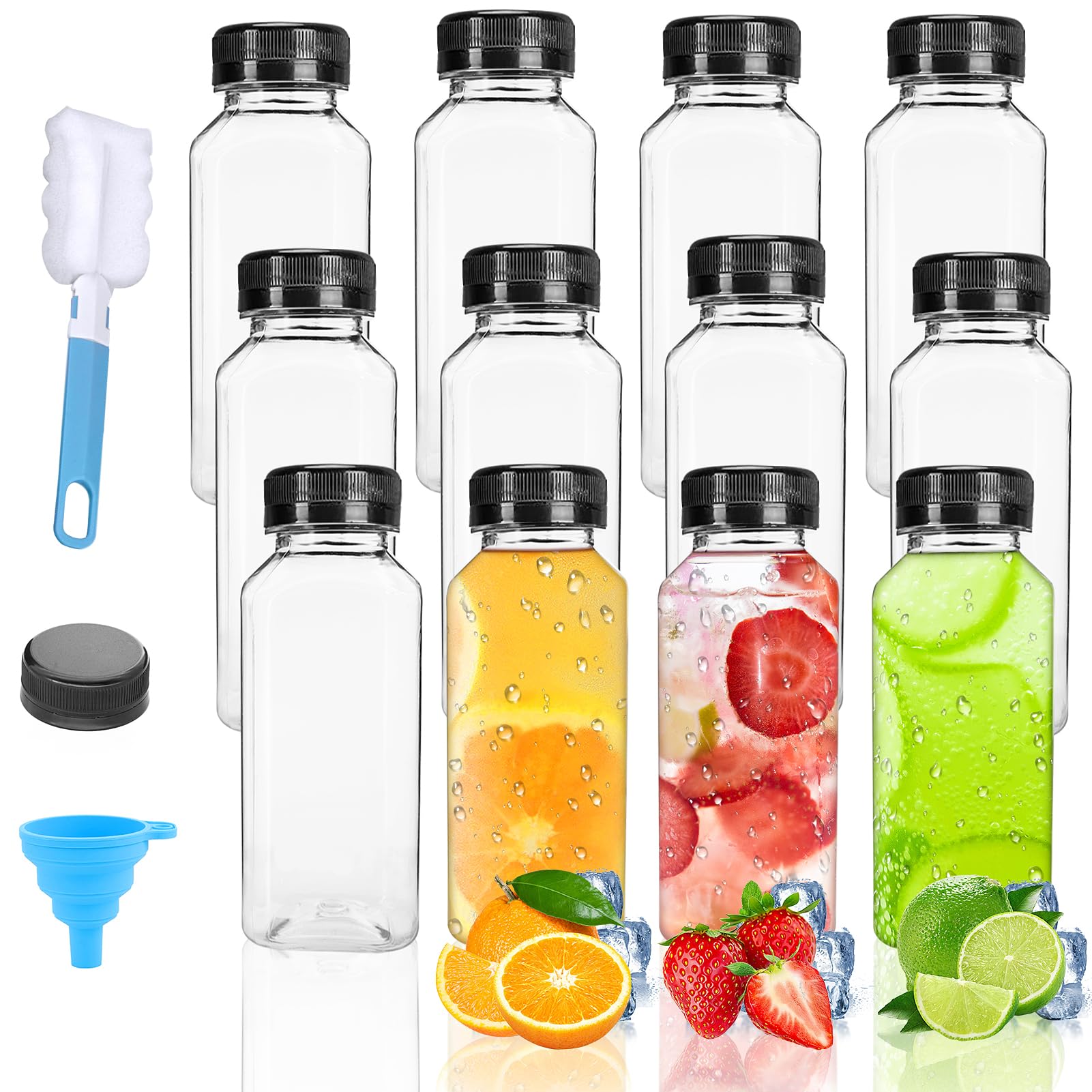 LOVLLE 12 oz Kapaklı Plastik Meyve Suyu Şişeleri 12 Adet Meyve