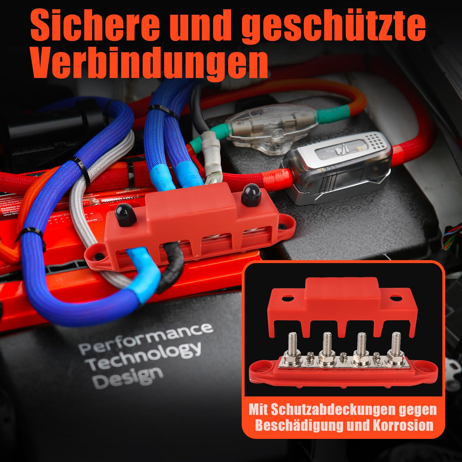 Sammelschiene 12V, 2 Stück 12V-48V DC Sammelschienen Verteilerblock, 250A Busbar M8 x 4 Bolzen Anschlussblock Automotive Marine Sammelschiene Block 12V mit Deckel für Auto RV Boat Yacht