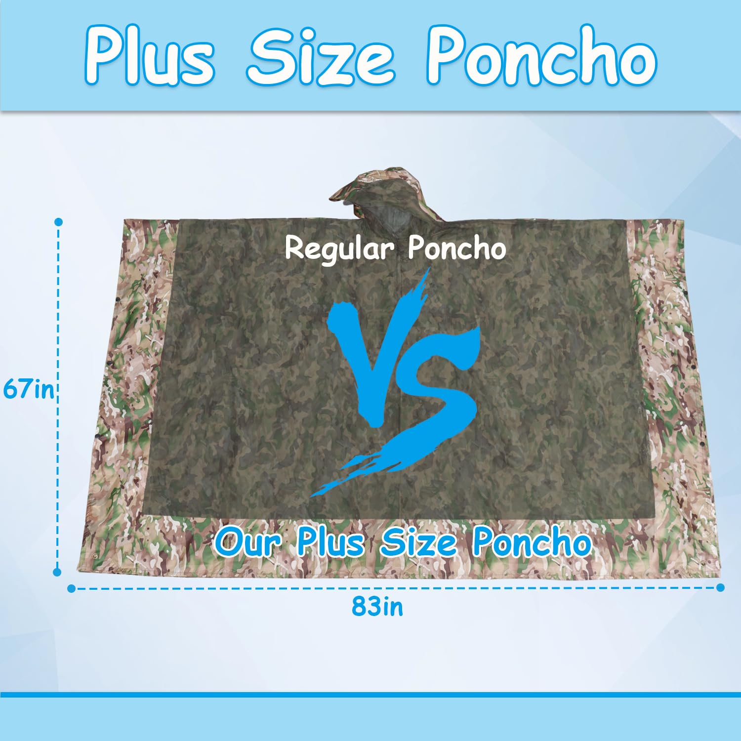 Poncho de pluie pour adulte grande taille avec capuche, poncho camouflage imperméable, poncho militaire pour camping, randonnée, pêche, voyage et plein air, facile à ranger.