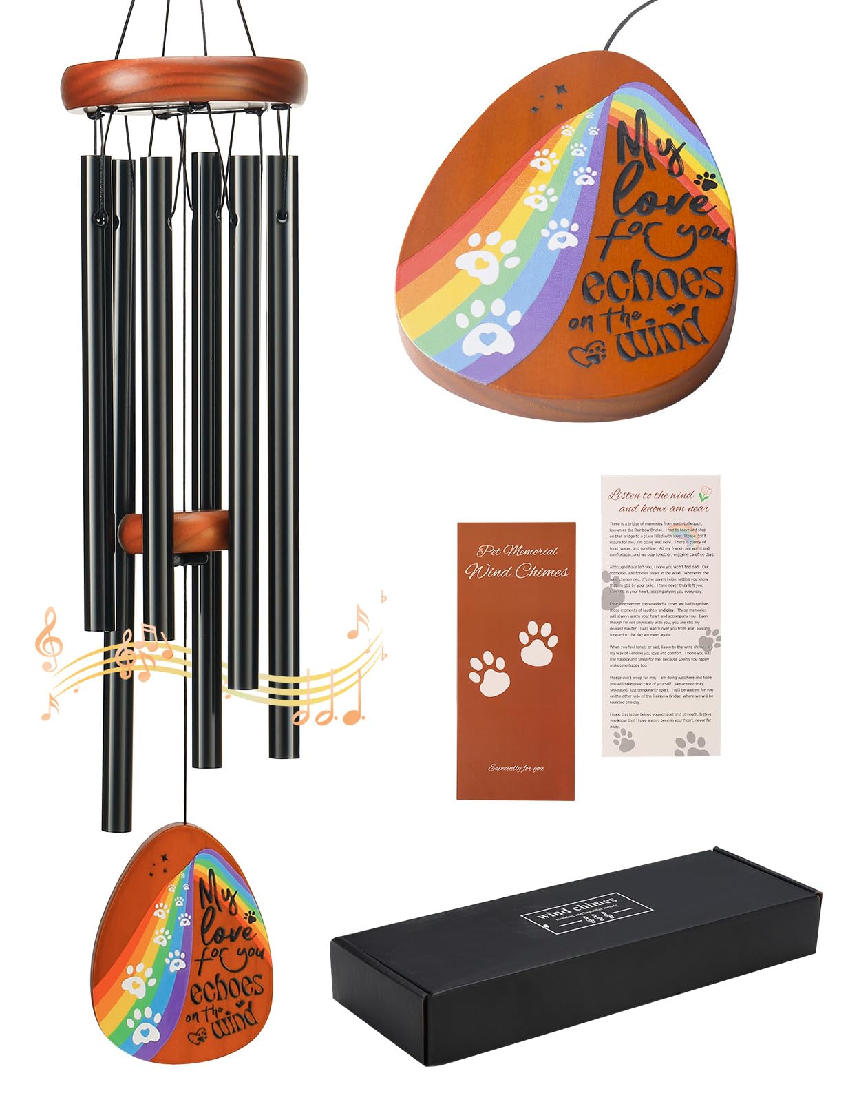 Dog Memorial Gifts for Loss of Dog, Pet Memorial Gifts for Dog,Pet Memorial Wind Chimes for Loss Dog,Loss of Dog Sympathy Gift Personalized Wind Chime with Rainbow Bridge for Outside Garden Patio