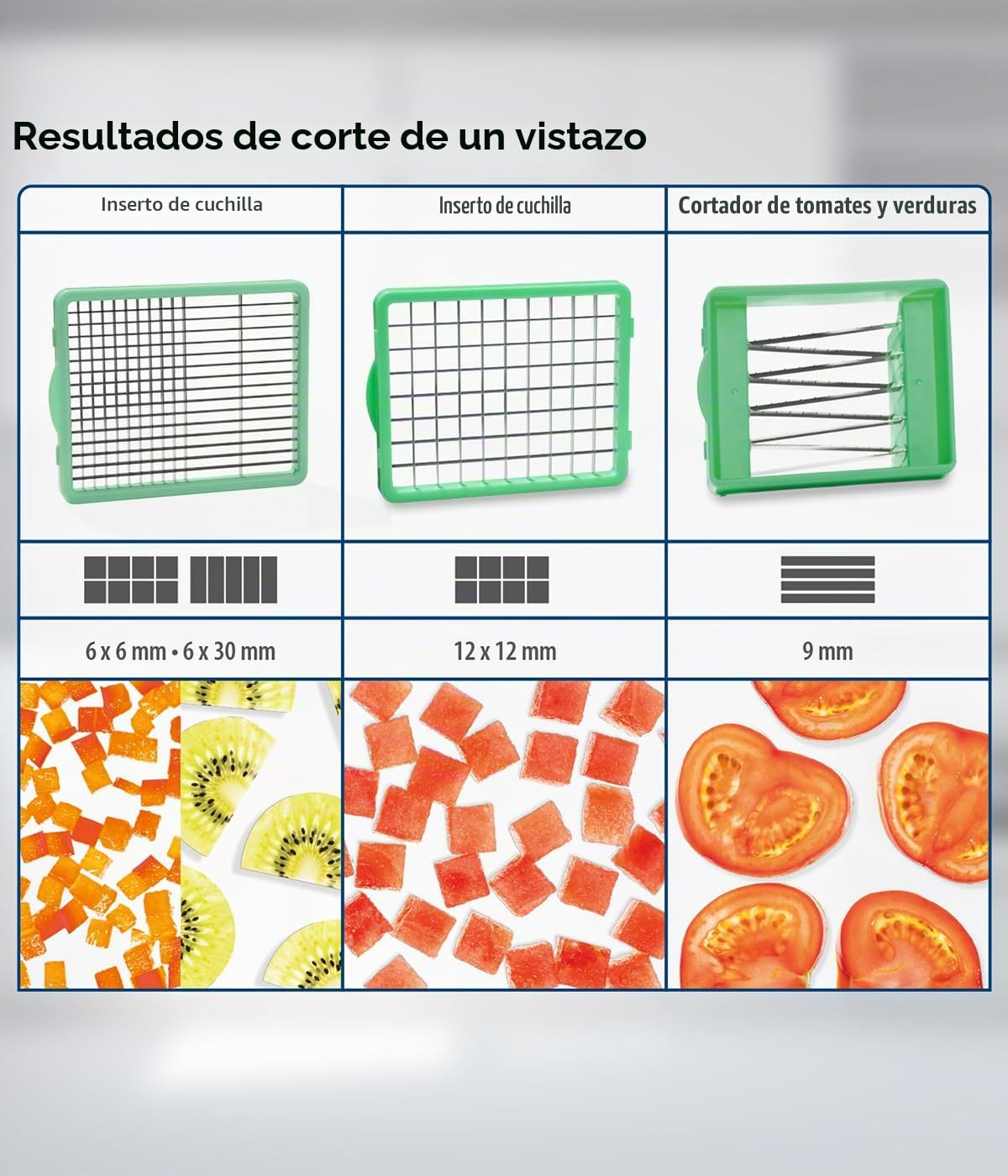 Genius Nicer Dicer Chef S - Juego de 7 utensilios para cortar verduras y tomates, color verde