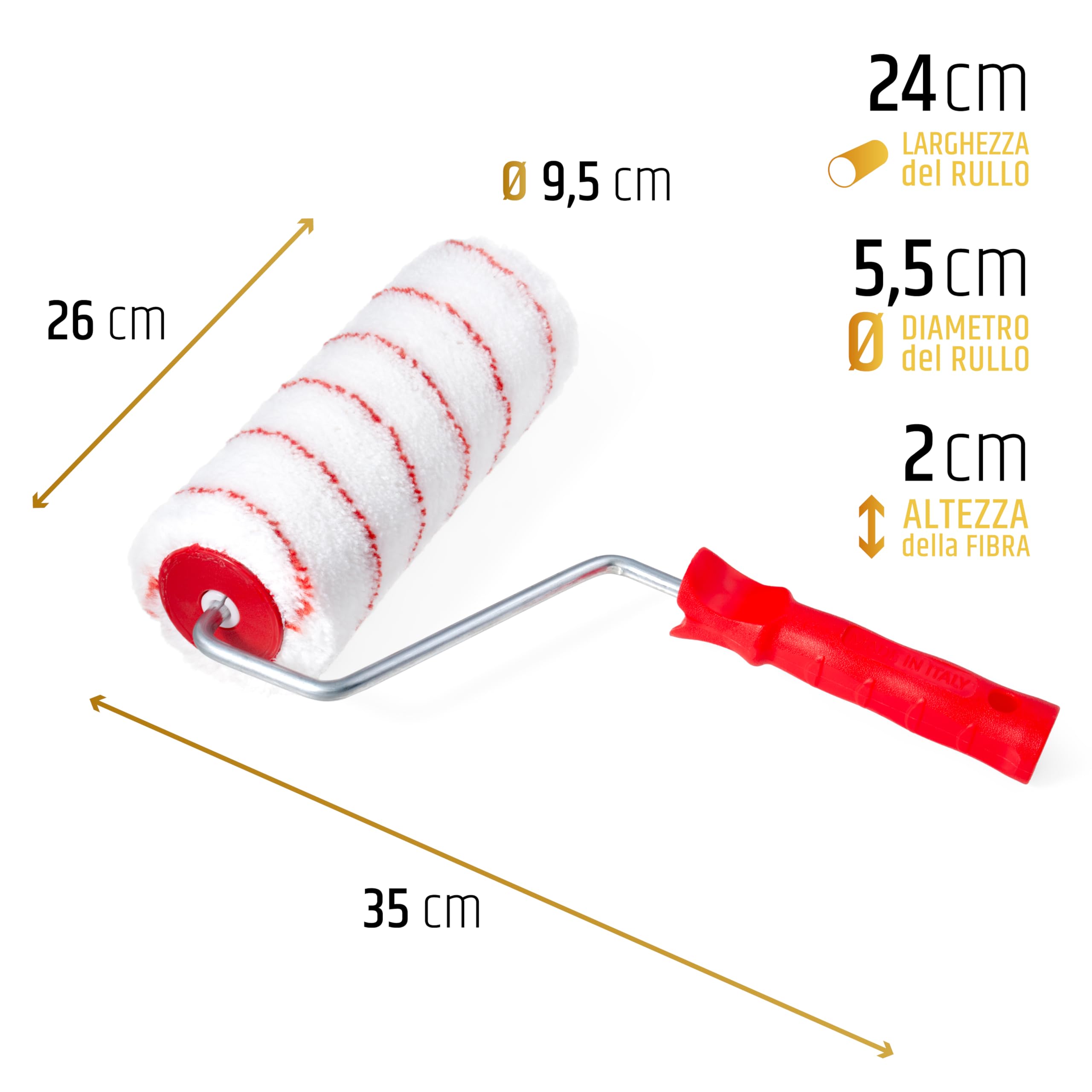 PENNELLIFICIO 2000 | Rullo in Poliammide con Asta Telescopica da 128 cm, per Pareti Ruvide e Molto Ruvide, Idropittura, Quarzi, Pitture minerali, L 24 cm, ⌀ 5,5 cm – Made in Italy