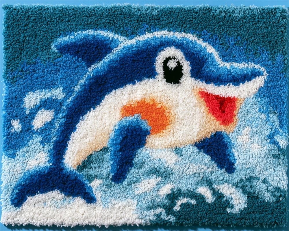 FWRTYCB Latch Hook Rug Kit Cute Smiling Dolphin