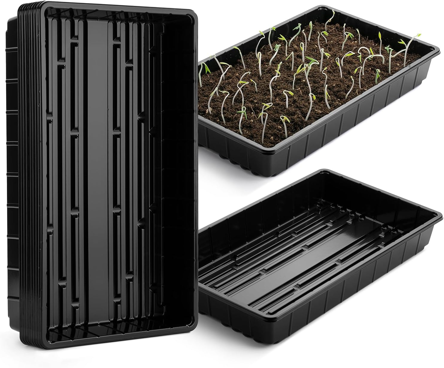 Mr. Pen- Plastic Growing Trays, 10 Pack, Black, 17”x10”, Plant Tray, Seed Tray, Seedling Tray, Propagation Tray, Plant Trays for Seedlings, Seedling Starter Trays, Microgreens Growing Trays