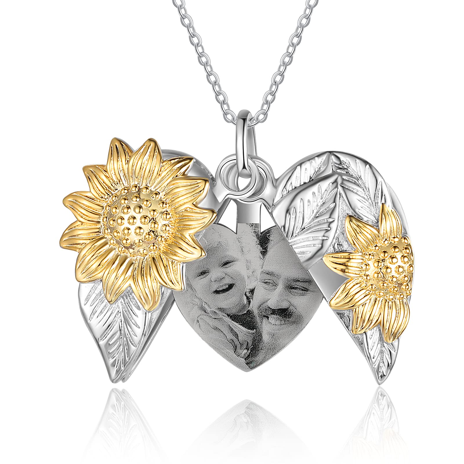 lagofitPersonalized Sunflower Gifts for Women You are My Sunshine Necklace Sunflower Necklace with Picture Inside Customized Photo Locket Necklace for Women Mom