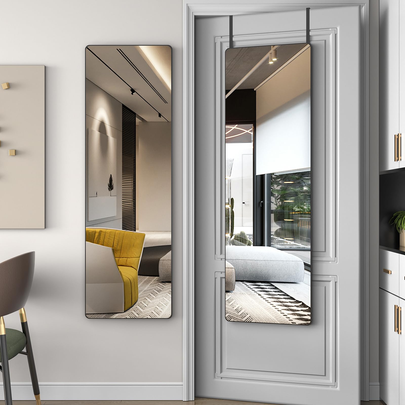 EDTEMI Full Length Wall Mounted Mirror, 39"*12"Over The Door Hanging Mirror, Full Size Rectangle Mirror, Dressing Body Mirror for Bedroom Living Room Bathroom(Black)