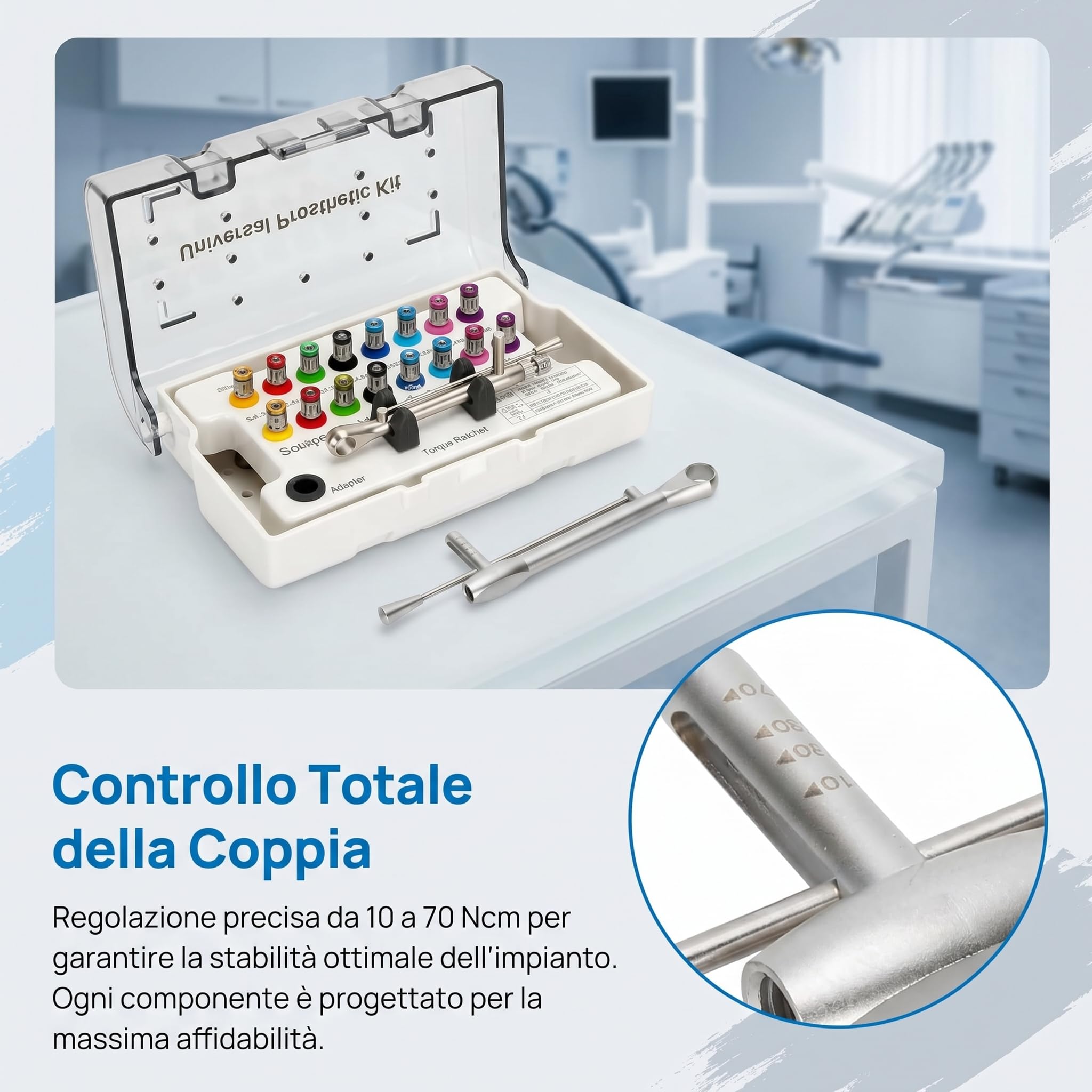 Generico Kit di chiavi di precisione universale a coppia con tagliviti a spine regolabili a coppia, 16 pezzi, 10-70 Newton cm, pezzi di riparazione fissi/smontabili/Implantazione