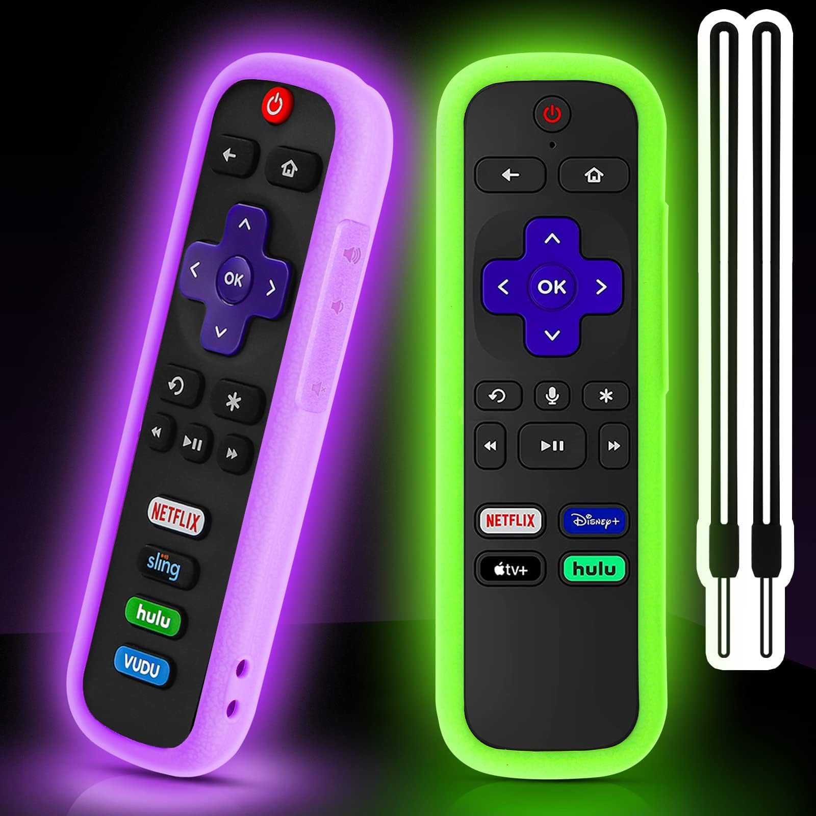 2 Pack Remote Cover for Roku TV Controller Glow in The Dark, Green Purple