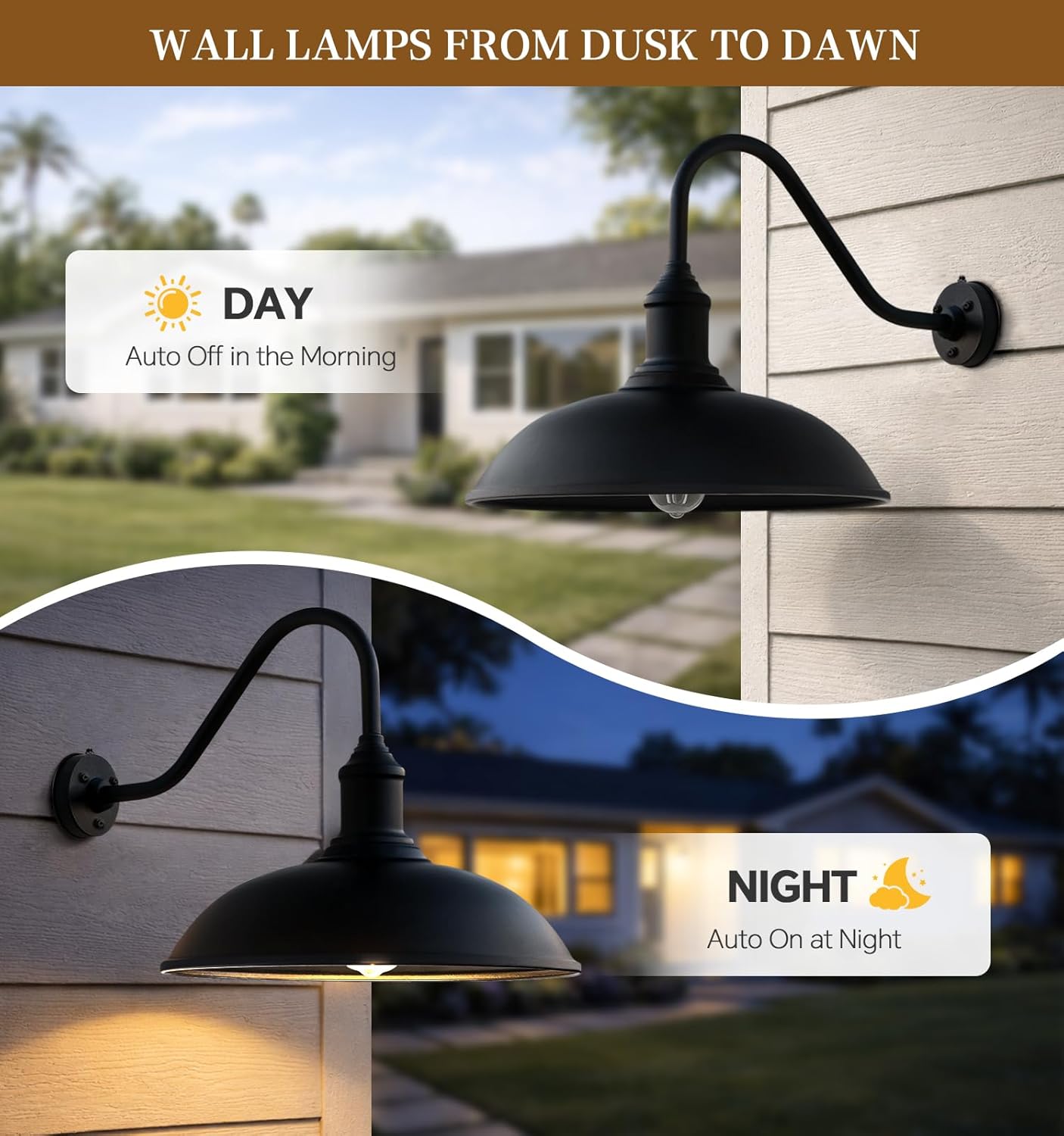 Large 18in Dusk to Dawn Outdoor Barn Lights, Classic Gooseneck Light Up The Night, Suitable for Porch, Farmhouse, Garage Lighting