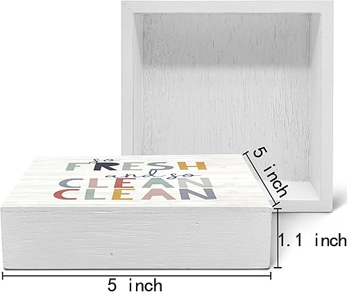 Miniatura 2 de SRADMO Letrero de madera con texto en inglés So Fresh So Clean para decoración de escritorio, caja de madera divertida para baño, caja de madera