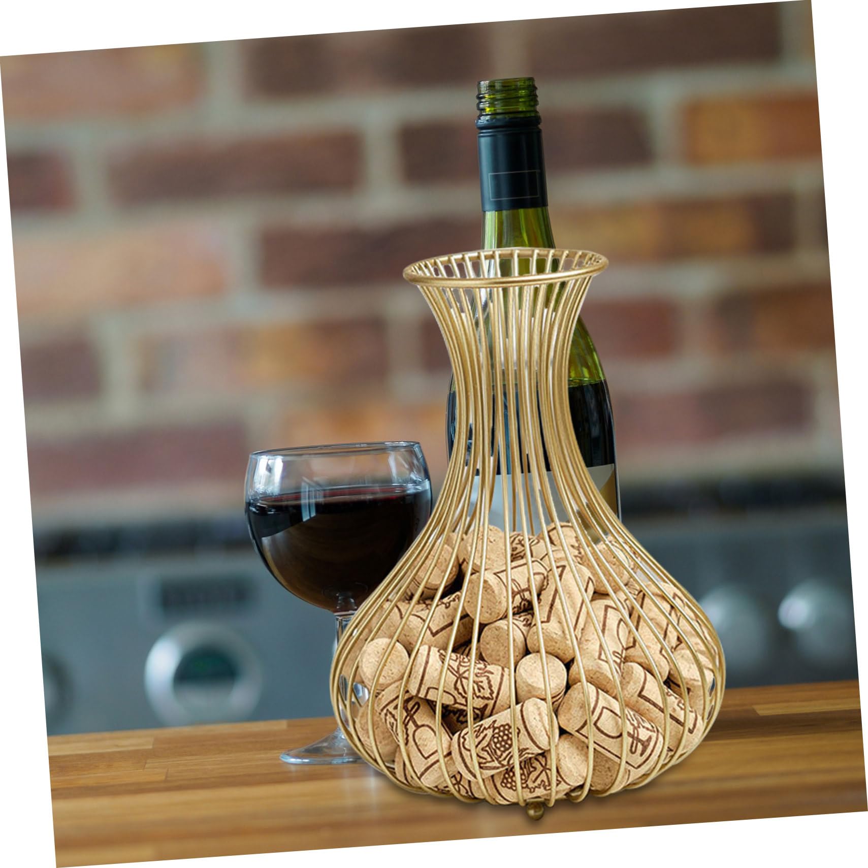 SOLUSTRE Cesto Porta Tappi di Sughero per Vino in Metallo Dorato, Contenitore Portaoggetti Cavo per Bottiglie, Decorazione Funzionale per Bar e Cucina