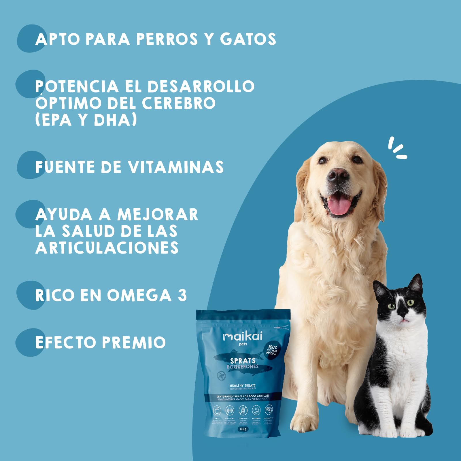 MAIKAI Chuches Naturales para Perros y Gatos Ricas en Omega 3 Boquerones Deshidratados 3x100 g Snack Barf 100% Natural para Todas Las Edades Premios Saludables Producidos en España