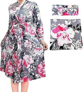 SUFEINI Maternity Robe and Matching Baby Swaddle Blanket Set, Mommy Robe with Receiving Blanket Girls Boys Sleepwear
