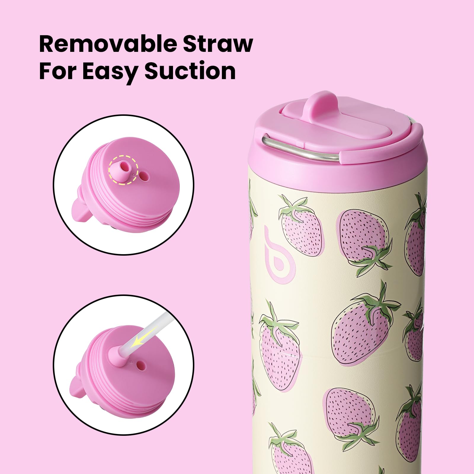 BOTTLE BOTTLE Borraccia isolata in acciaio inox, 750 ml, con cannuccia, coperchio e manico, a prova di perdite, senza BPA, a doppia parete, ideale per sport, viaggi e fitness (bacca dolce)