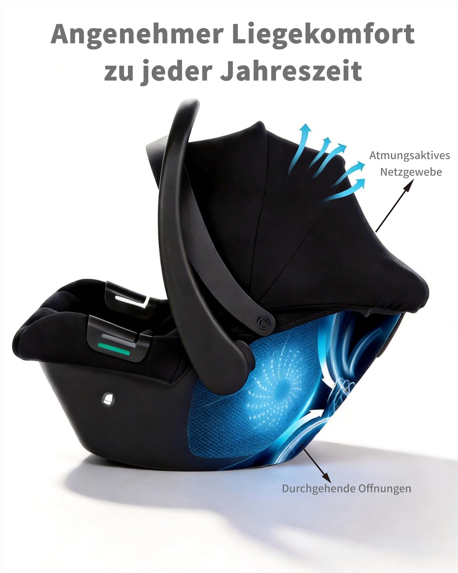 i-Size 40-85cm Babyschale Autositz, Kindersitz mit isofix Basisstation, Autositz von geburt Gruppe 0+, Einsatz für die Jüngsten im set,UPF 45+ Sonnenschutz, atmungsaktives Mesh Schwarz